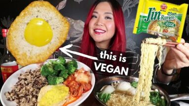 RAMEN (Jin Ramen Vegan) + VEGAN FRIED EGG MUKBANG / Munching Mondays Ep.105